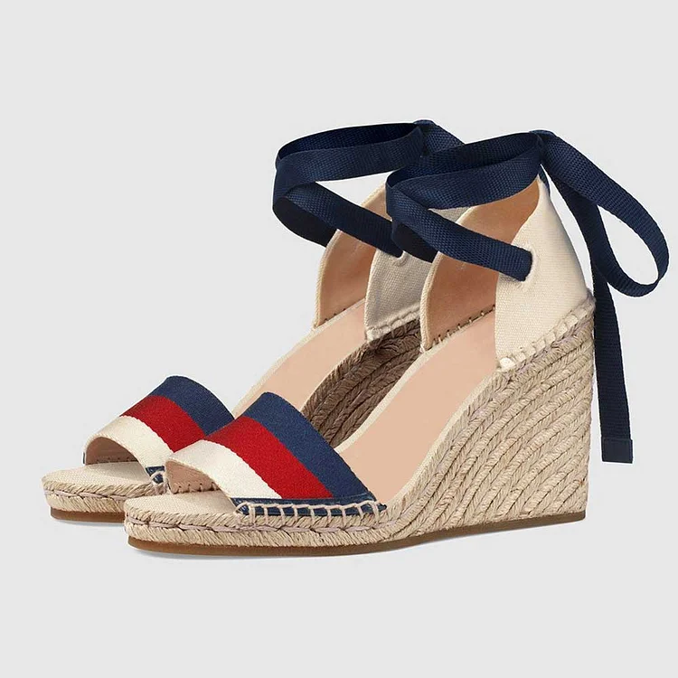 Multicolor Lace up Espadrille Sandals Wedge Heels Platform Sandals |FSJ Shoes