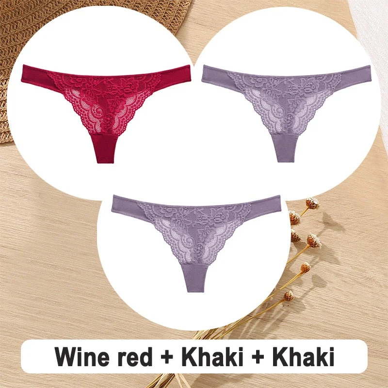 3PCS/Set Cotton G-String Women Panties Lace Underwear Female Lingerie Intimates Underpants Sexy Thong Panties for Girls Pantys