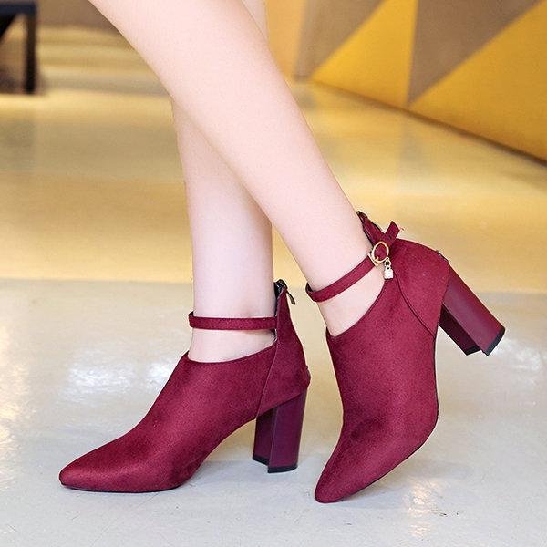 Elegant Suede Solid Color Zipper Block Heels Boots For Women