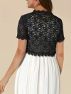 Contrast Lace Open Front Short Sleeve Cardigan for Women