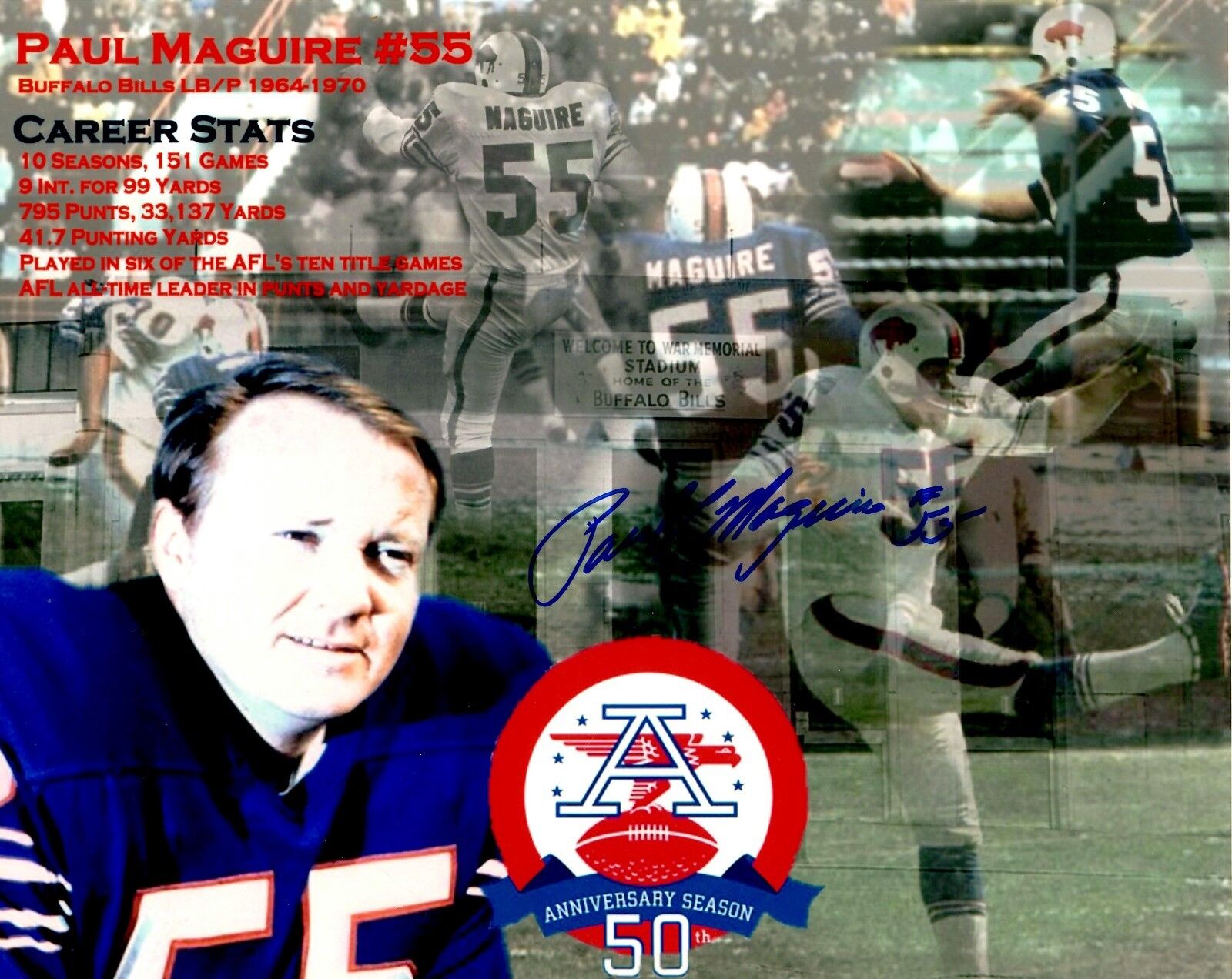 Autographed PAUL MAGUIRE Buffalo Bills 8x10 Photo Poster painting - w/COA
