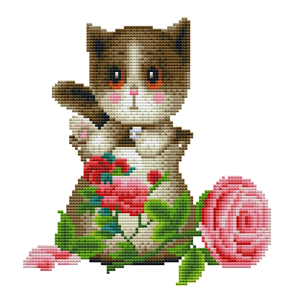 

Rose Cat - 14CT Counted Cross Stitch - 22*26CM, 501 Original
