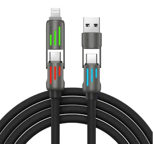 240W 4-in-1 Fast Charging Cable with Breathing Light - 3.3 ft. long