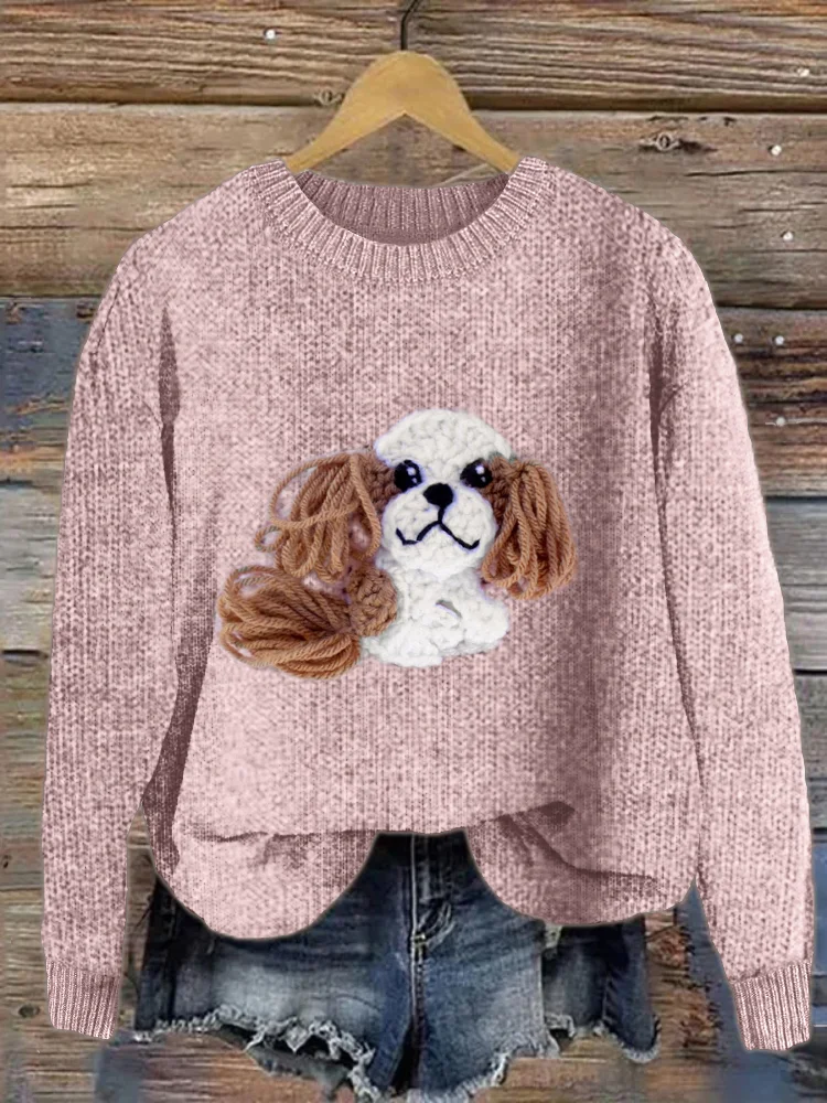 King Charles Spaniel Crochet Cozy Knit Sweater