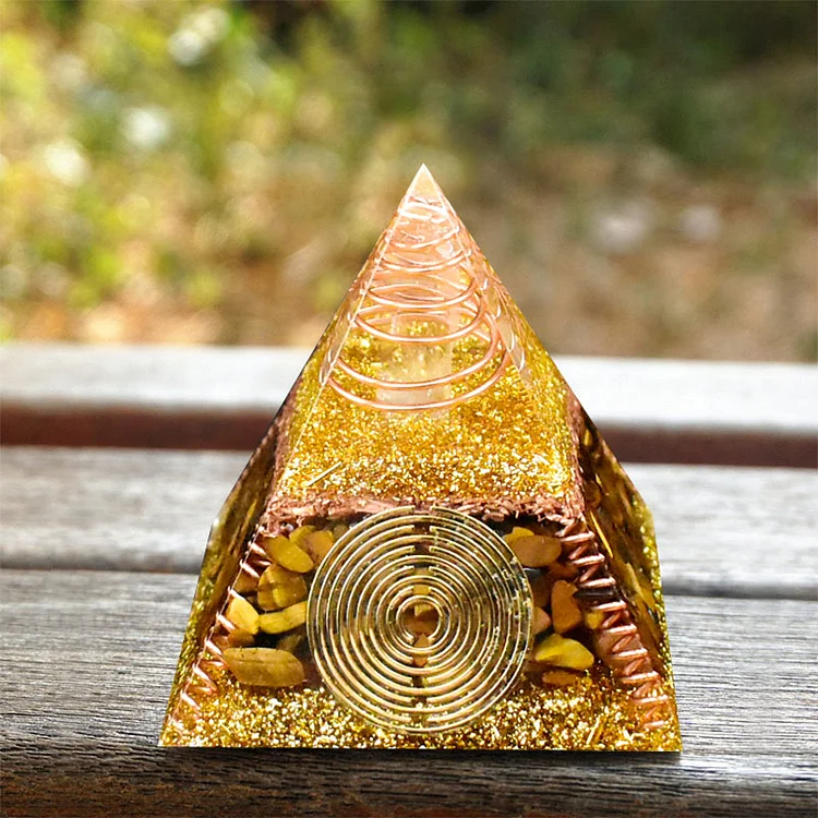 Tiger Eye Clear Crystal Orgone Pyramid