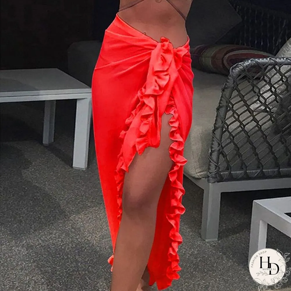 Women Fashion Summer Beach Ruffles Bikini Cover Up Chiffon Wrap Skirts