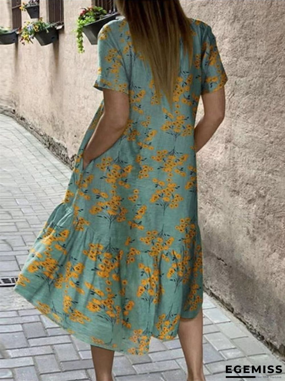Flower Print Short Sleeve Plus Size Dress | EGEMISS