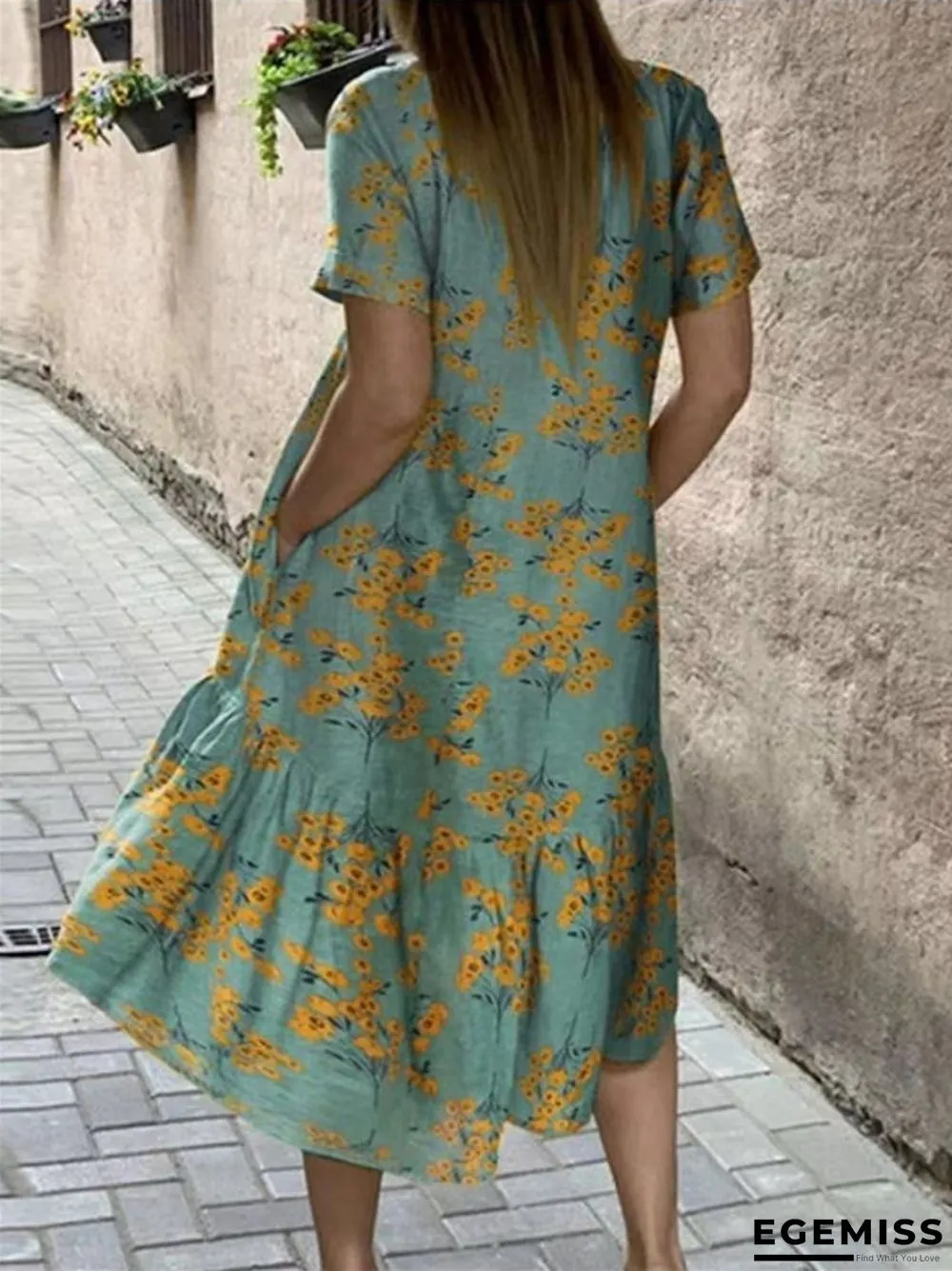 Flower Print Short Sleeve Plus Size Dress | EGEMISS