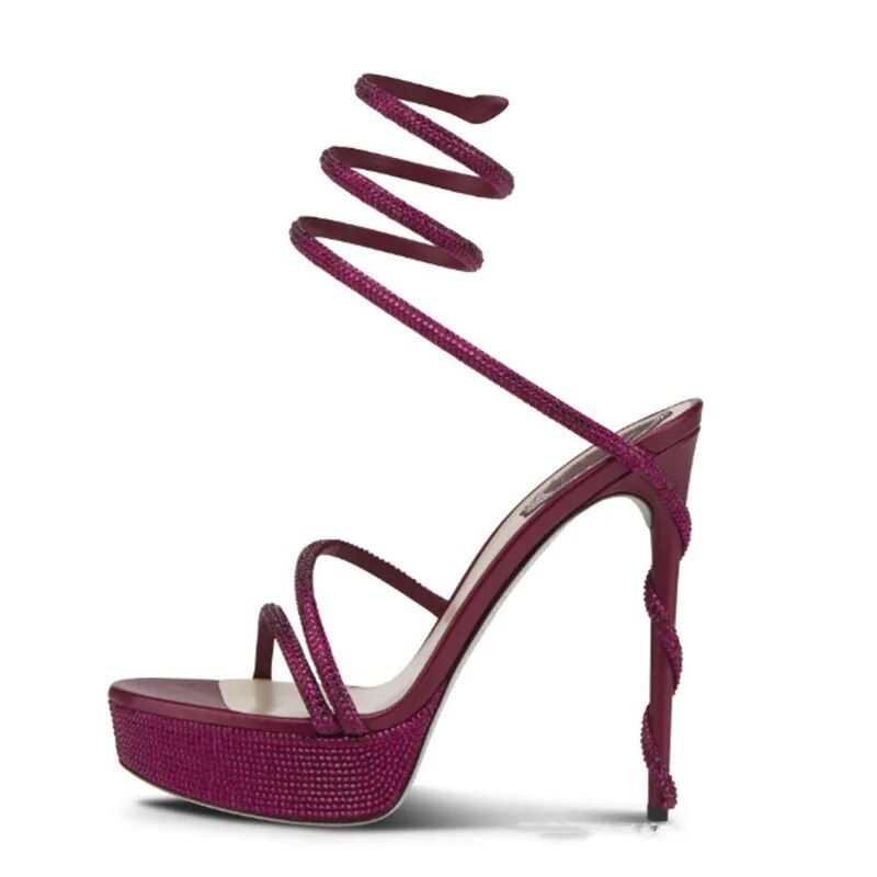 Platform Sandals Woman Rhinestone Ankle Snake Twine Around Wedding Shoes Women High Heels Gladiator Sandals Women 43