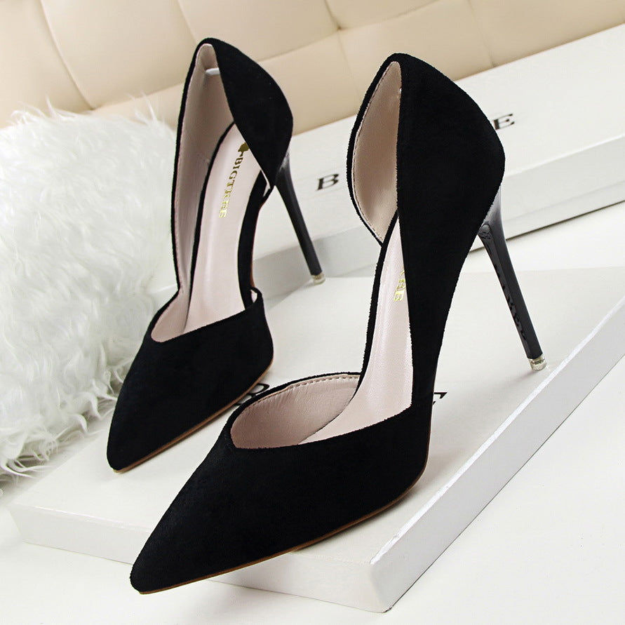 Faux suede solid color dOrsay pumps Lady's elegant office work pointed toe stiletto pumps
