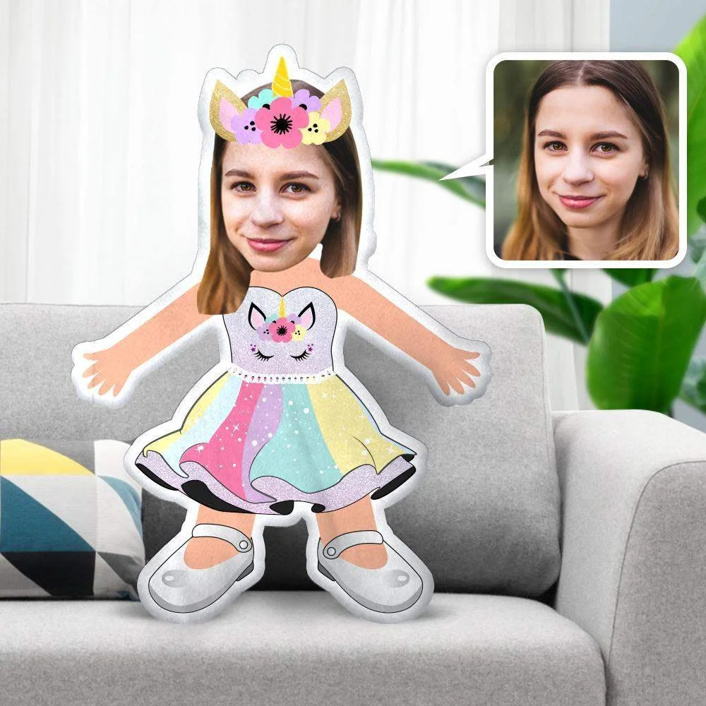 My Face Pillow, Custom Pillow, Personalized Photo Pillow Gift Pillow Toy, Cute outfits, Unicorn Rainbow Dresses, Throw Pillow,  MiniMe Pillow Dolls and Toys
