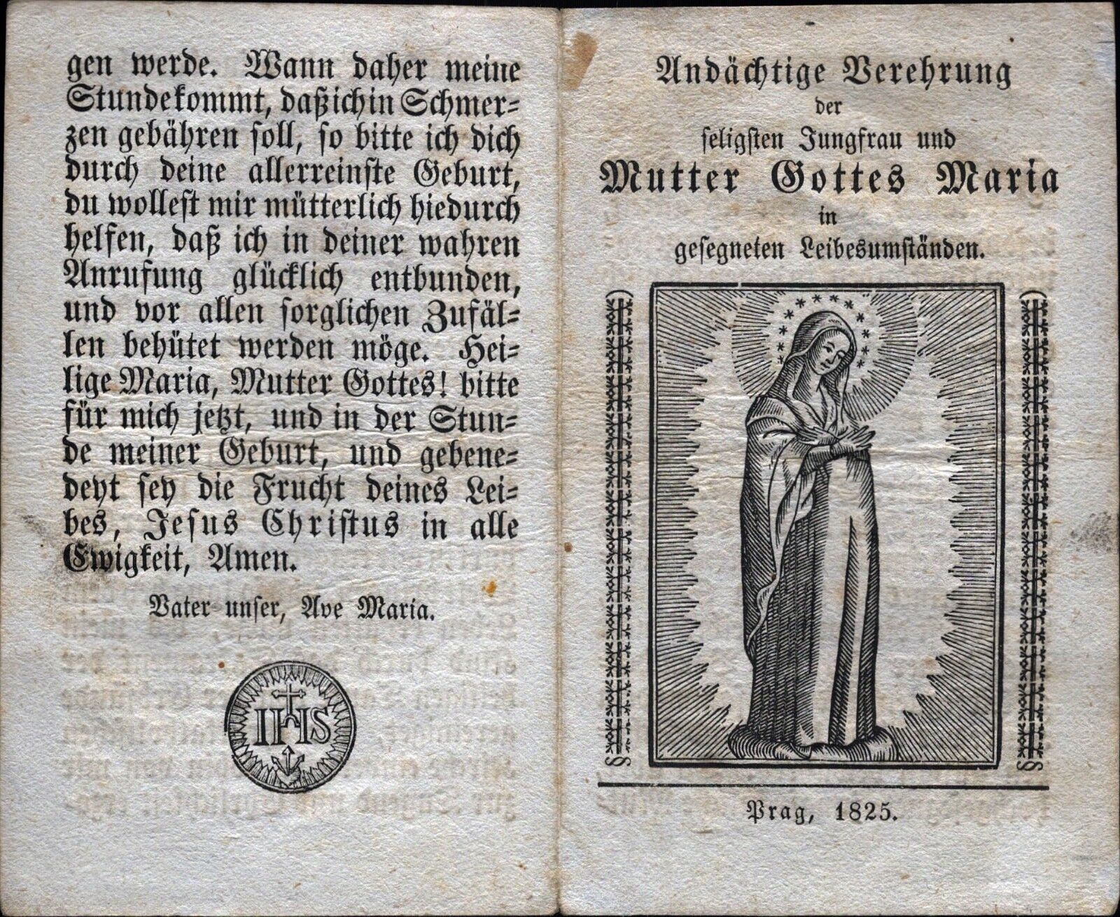 Holy Mother of God Mary Virgin Devotional Picture Holy Icon 1825 Prague (O-5566