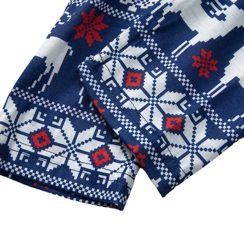 Merry Christmas Blue&White Long Sleeve Top and Pants With Christmas Trees Elk and Snow Print Family Matching Pajamas