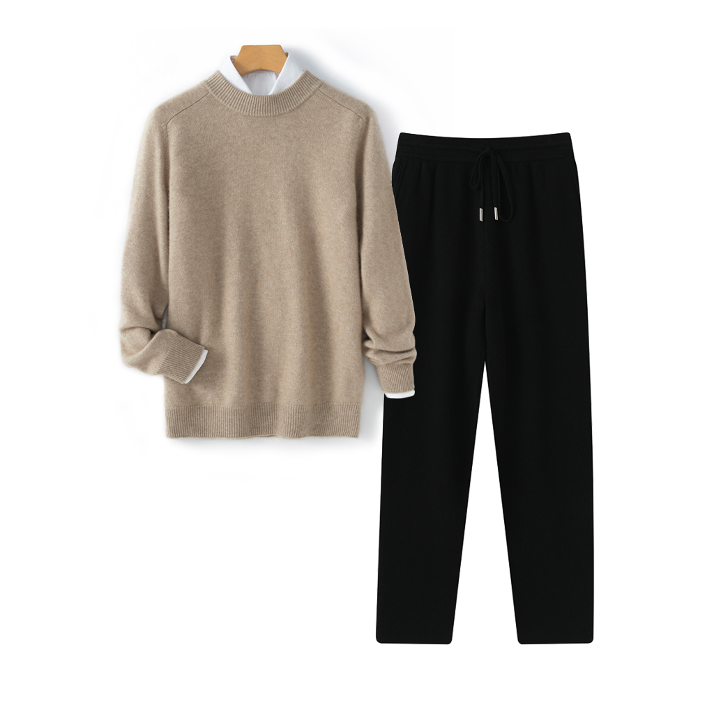 Men's Crew-Neck Pullover Cashmere Sweater and Pants Set | Casual Outfit REAL SILK LIFE
