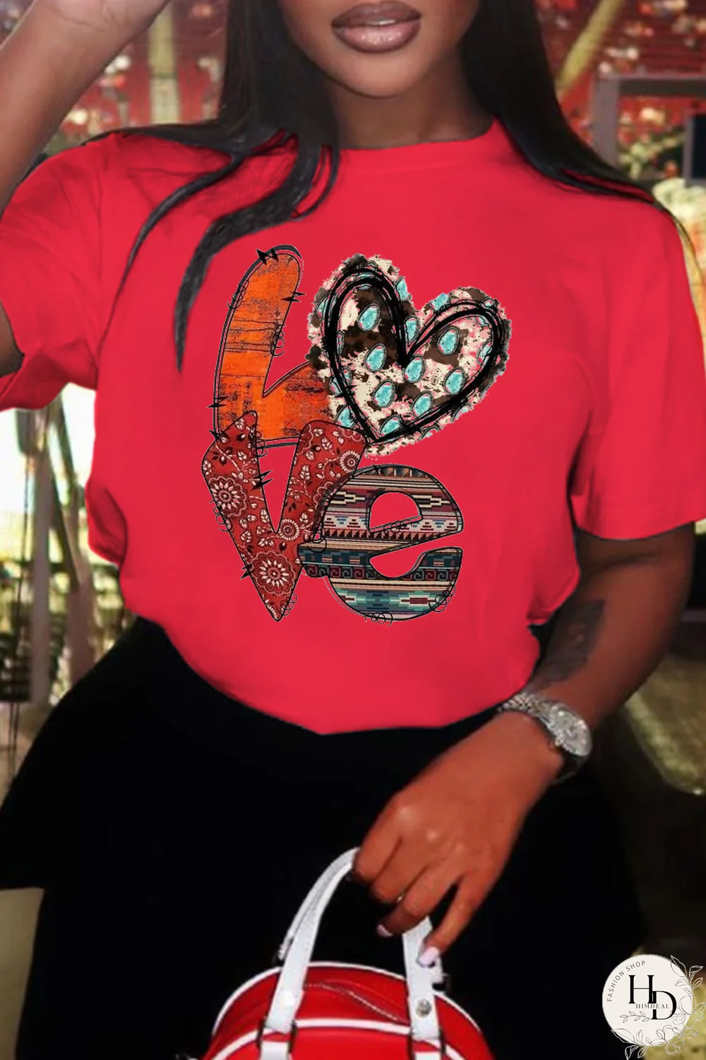 Black Casual Daily Print Patchwork Letter O Neck T-Shirts