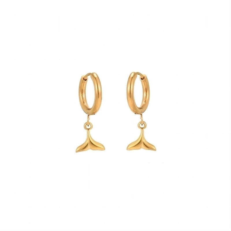 1 Pair Minimalist Fish Tail Polishing Plating Stainless Steel 18K Gold Plated Drop Earrings
