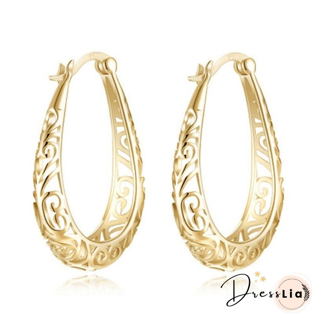 Fashion luxury pure gold pendant hollow round earrings hoop earrings party wedding engagement earrings jewelry