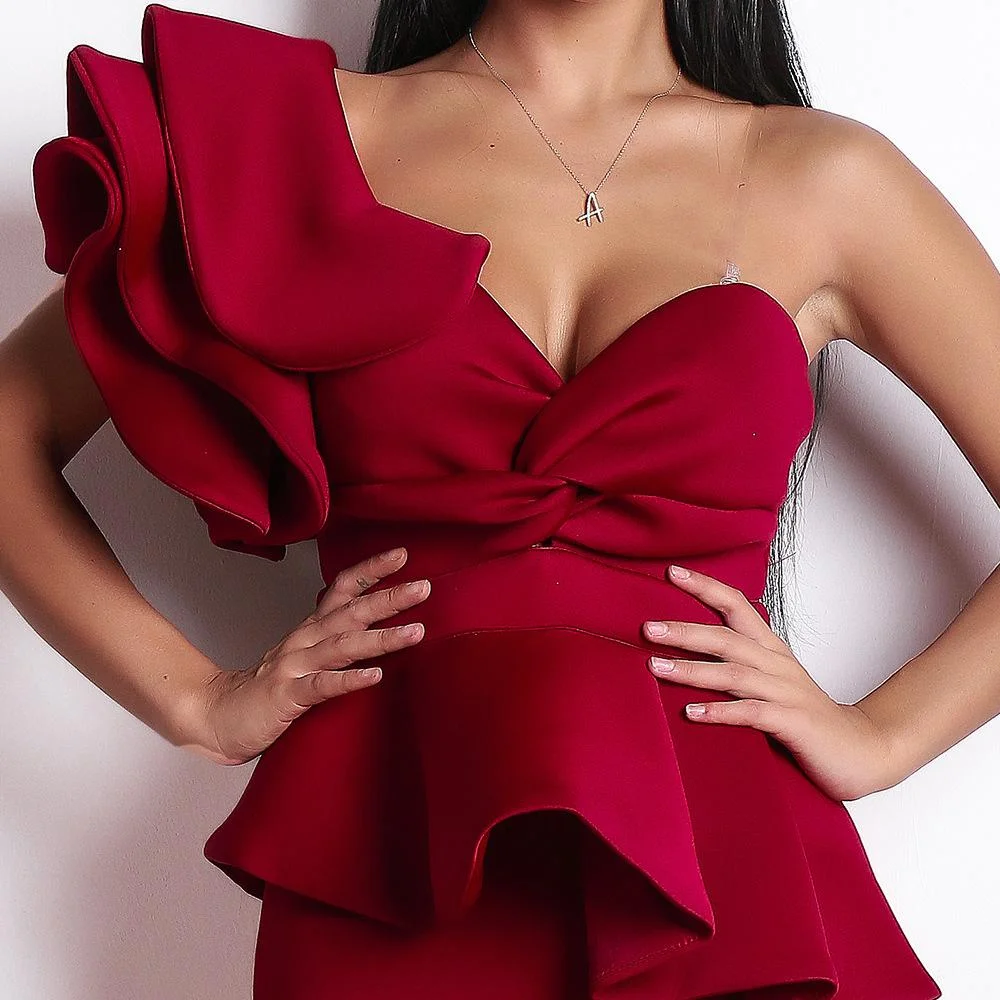 Sexy strapless ruffled backless party dinner dress