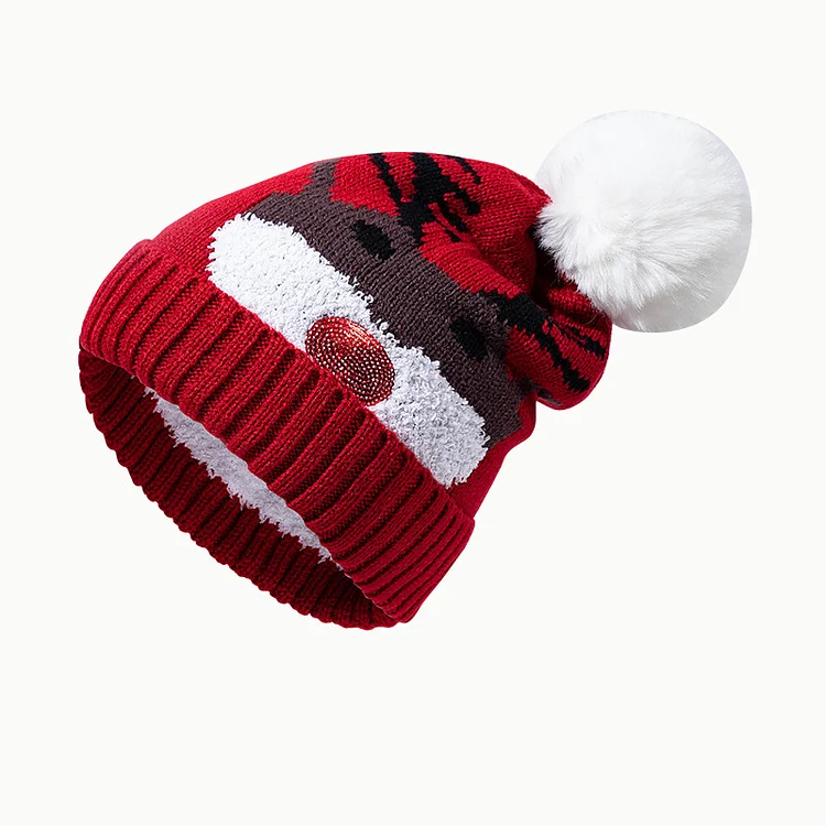 Christmas Elk Antlers Red Fur Ball Hat - yankia