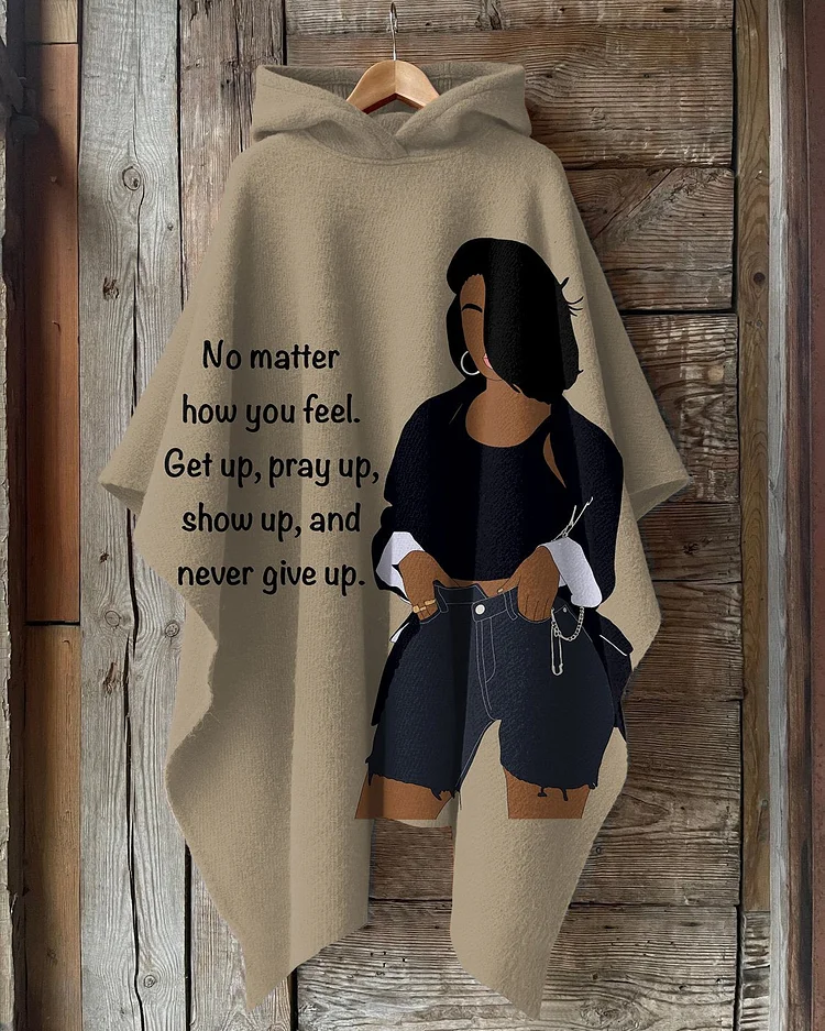 Never Give Up Hooded Warm Shawl Cape