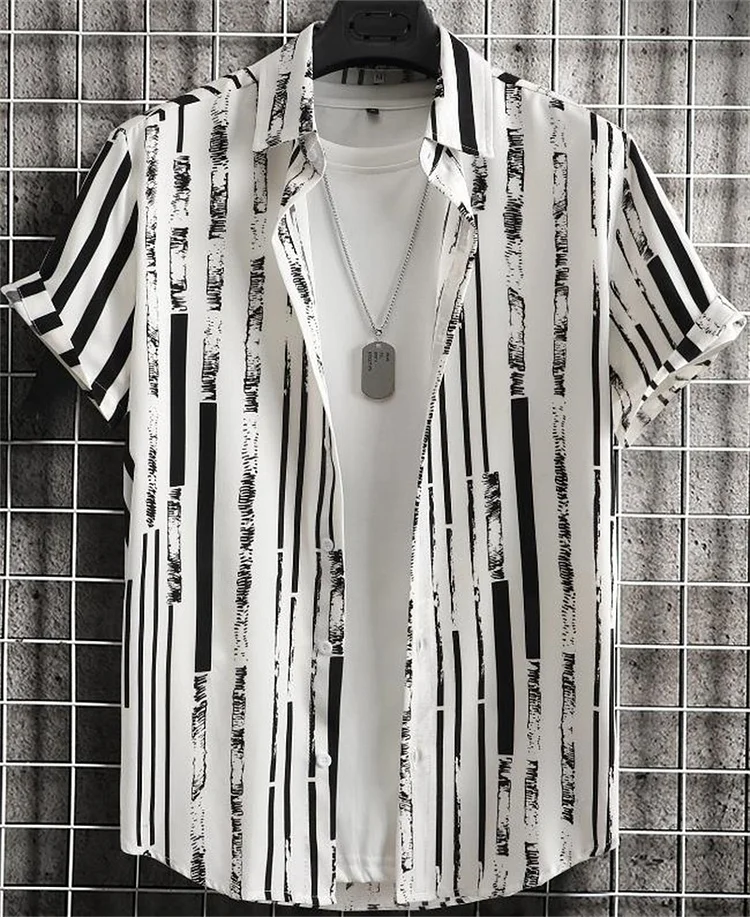 Kakacloud Men Striped Print Shir