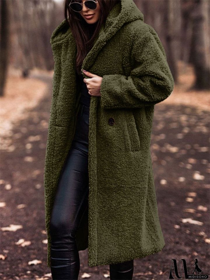 MidiSono - Women's Warm Hooded Maxi Plush Coat for Winter