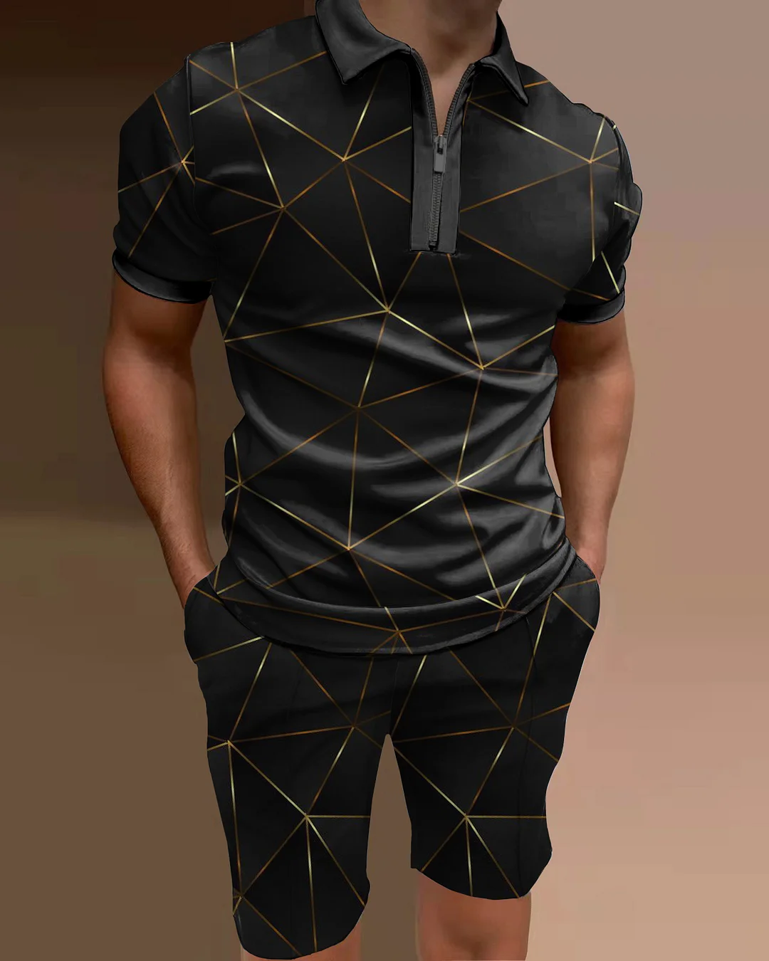 Men's polo shirt gradient print two-piece set