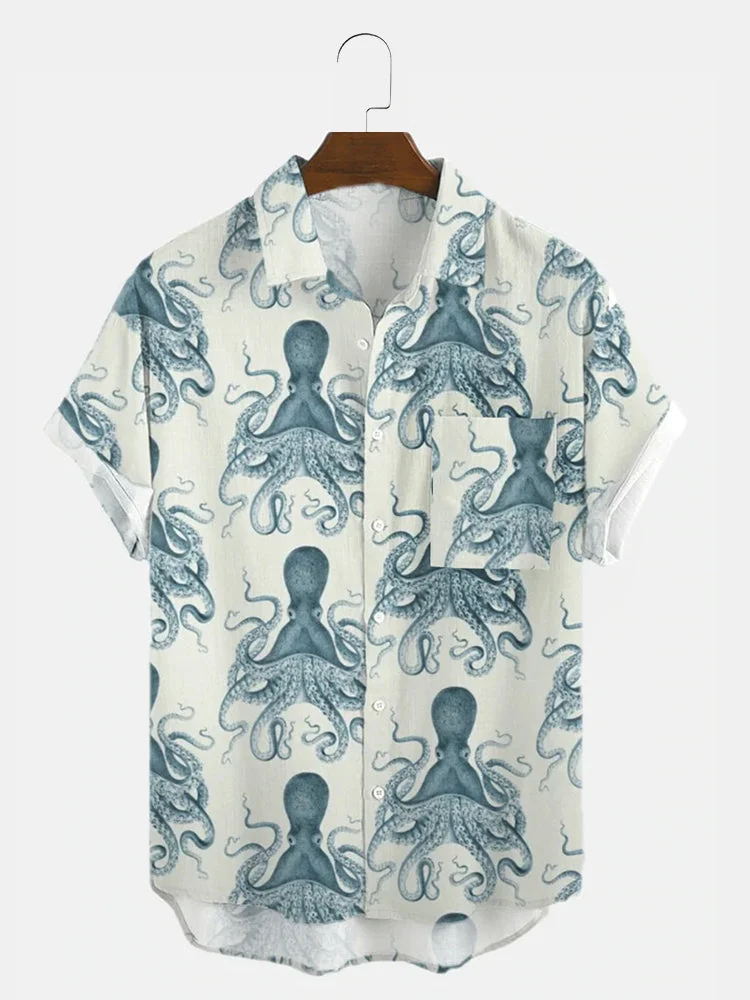 Fydude Men's Octopus Printed Shirts