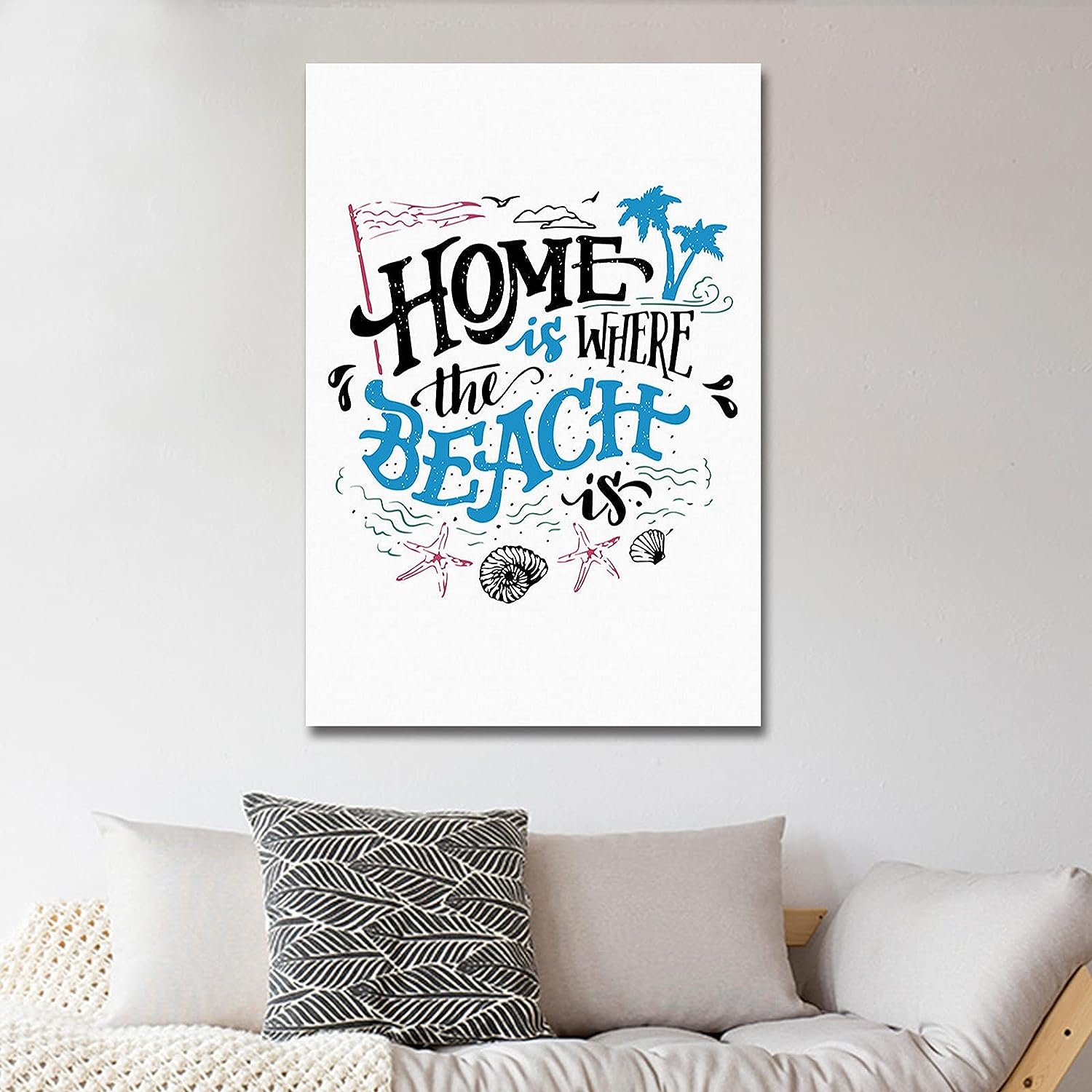 Canvas Wall Art Paintings Home is Where The Beach House Sign Bathroom Wall Decor Living Room Bedroom Posters Artworks 36x24 Inch 36x24 Inch