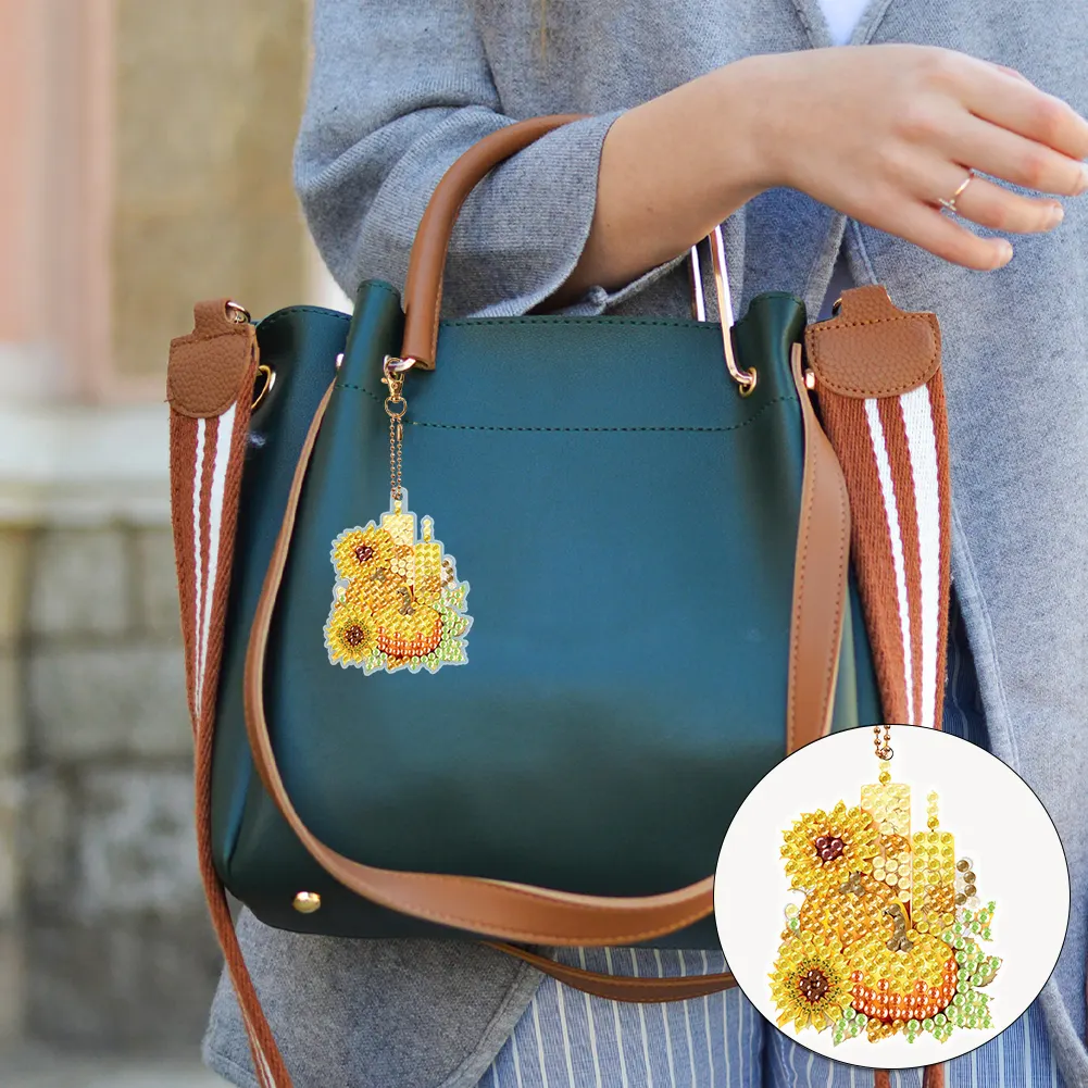9pcs DIY Pumpkin Sunflower Candle Double Sided Special Shape Diamond Painting Art Keychains Pendant