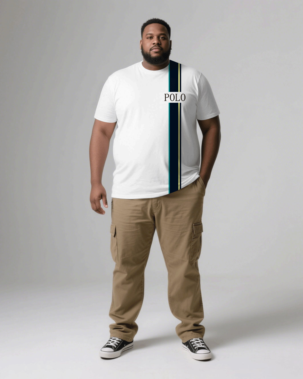 Big & Tall White Khaki Polo T-Shirt Pants Couple Set