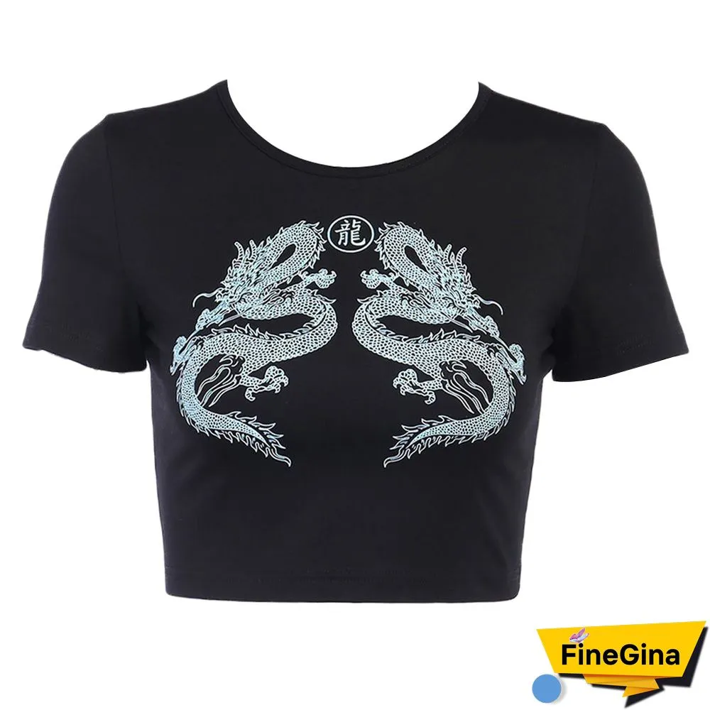 Harajuku Sexy Dragon T-Shirts Women Cropped Tops Streetwear Gothic Bodycon Short Tee