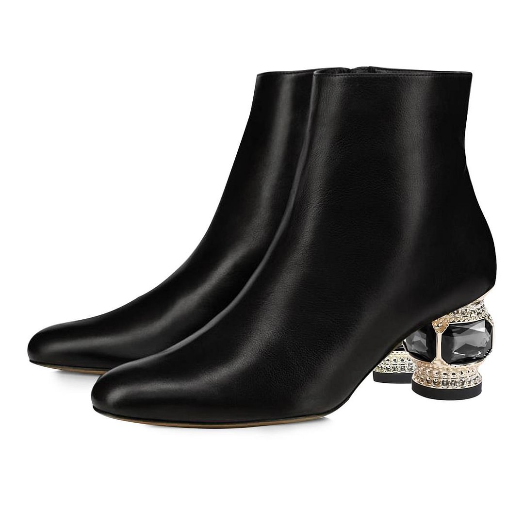 Full Color Sqaure Toe Sock Boots Classic Chunky Decorative Heel Ankle Boots Nicepairs