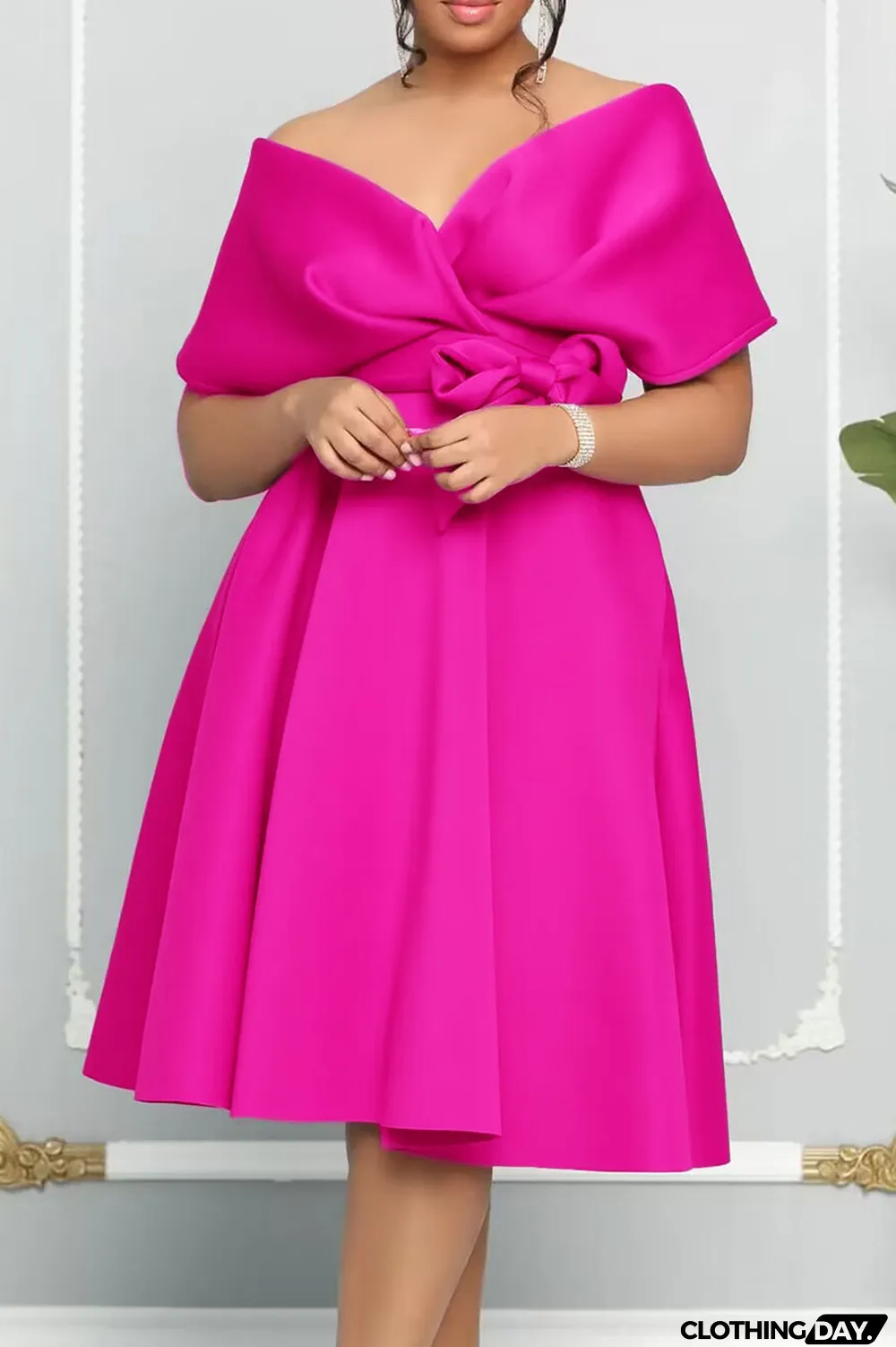 Black Elegant Solid Patchwork With Bow V Neck Evening Dress Dresses