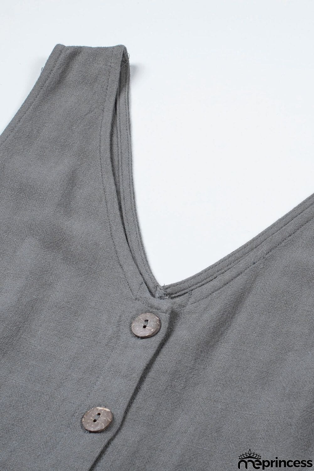 Casual Gray Button V Neck Sleeveless Romper with Belt