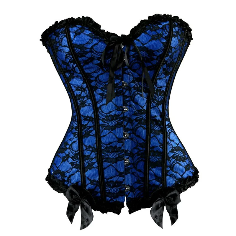 Women Corset Bustier Top Sexy Lingerie Floral Bow Corselet Vintage Espartilho Femme Plus Size Burlesque Costume Basque Red Blue