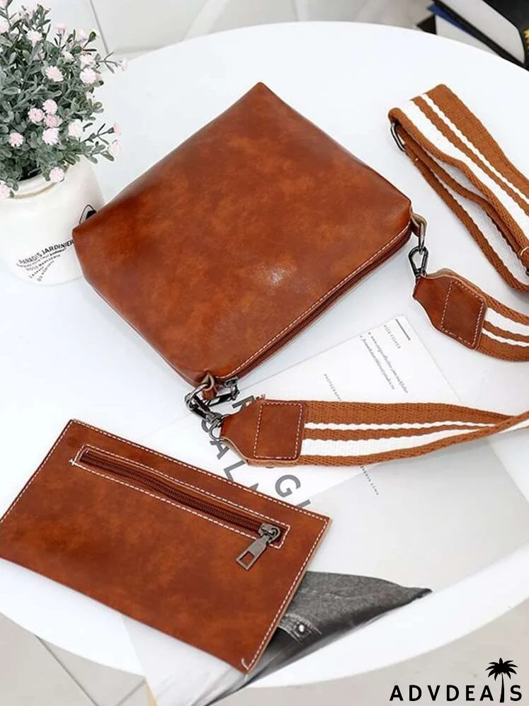 3pcs Minimalist Buckle Detail Bucket Bag Set