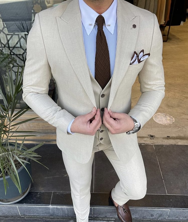 Vince Beige Slim Fit  Suit
