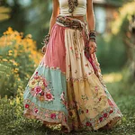 Women's Retro Bohemian Floral Stitching Casual Skirt - Image 2