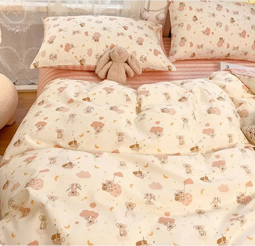 Aonga Cute Boys Duvet Cover Set with Zipper Girls New Flat Bed Sheet Pillowcases No Filler Double Queen Size Adult Kids Bedding Linens aonga