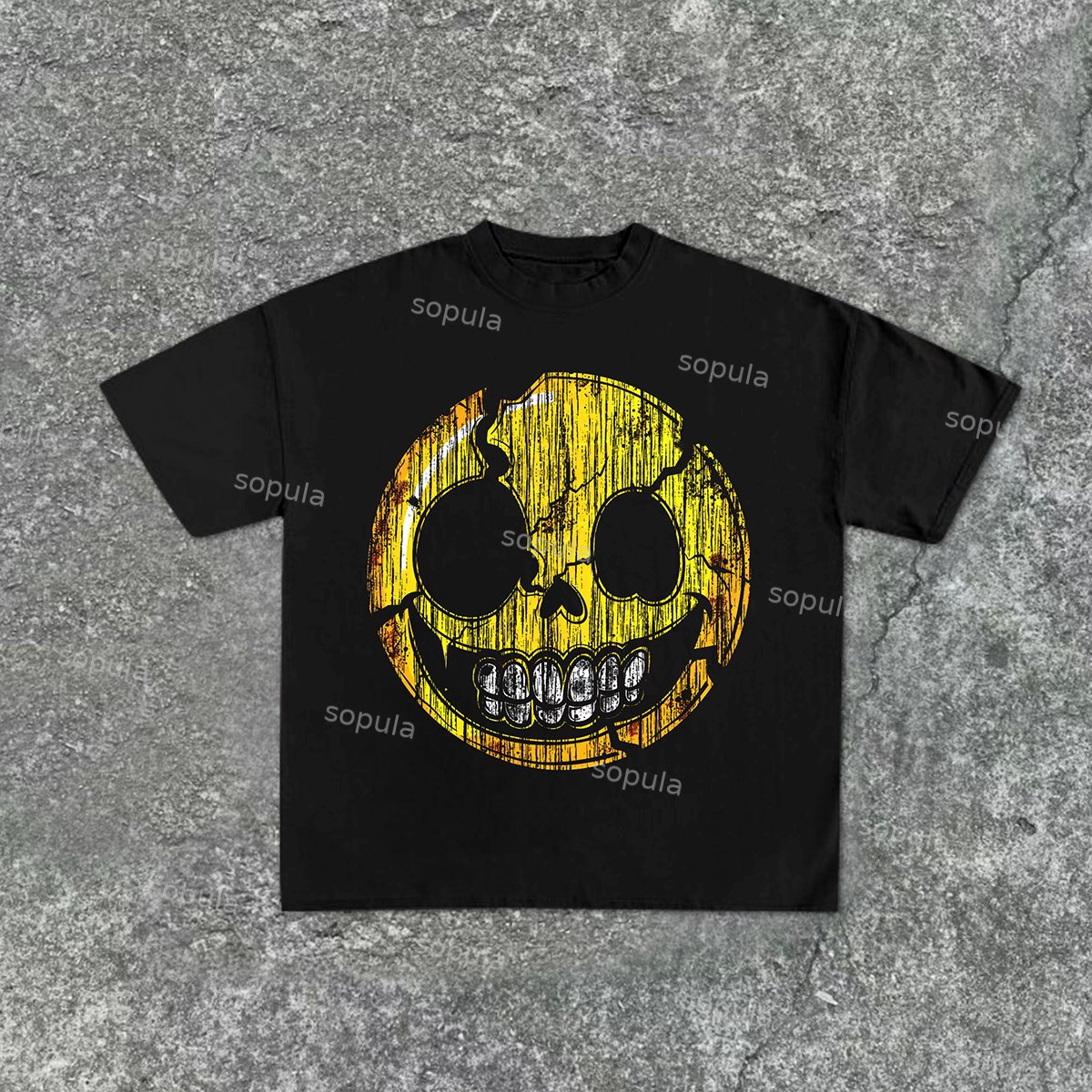 Sopula Retro Old - Skull Smiley Face Cotton T-Shirt - SOPULA