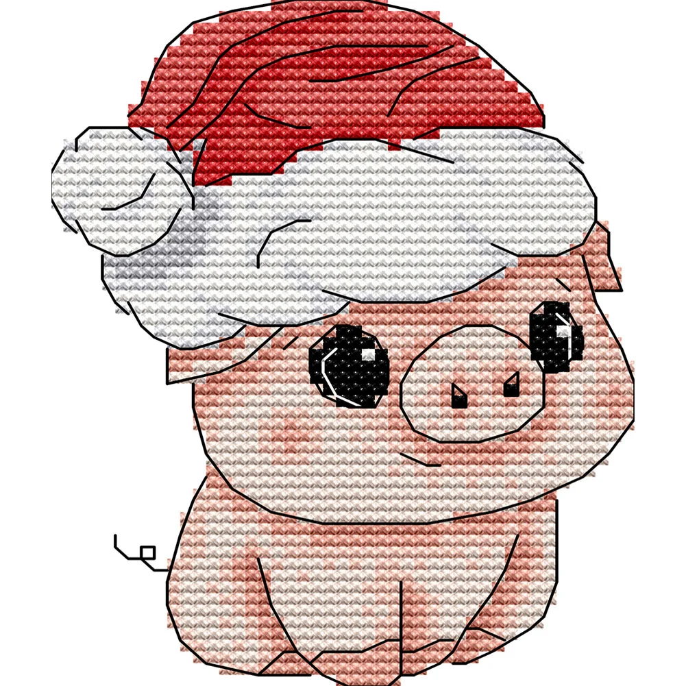 14CT Partial Printed Cross Stitch - Christmas Pig(13*15cm)