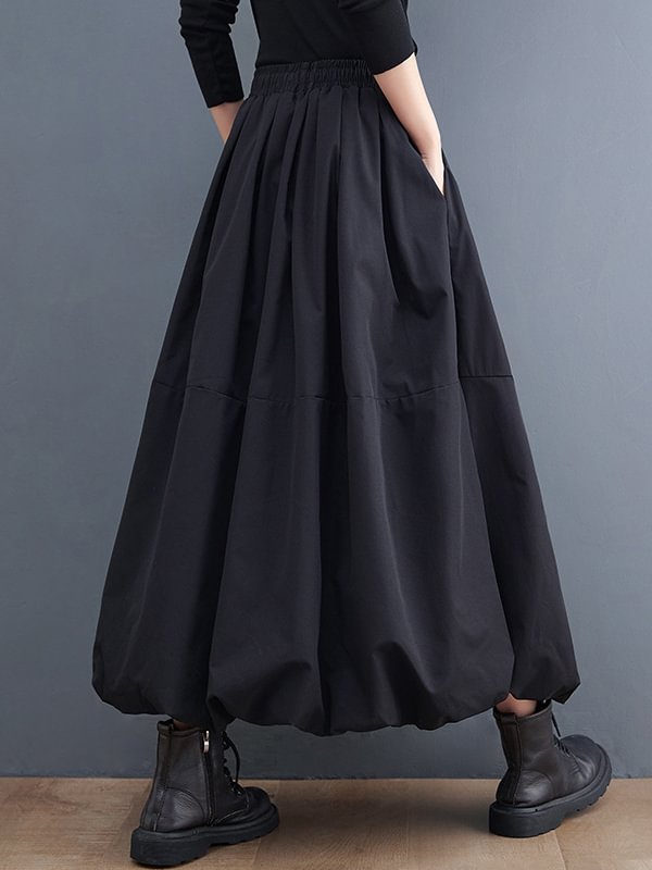 Urban Loose Drawstring High Waisted Black Bubble Skirt
