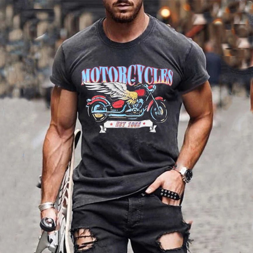 Men's T-Shirt Motorcycle Crew Neck Street Casual Print Short Sleeve Top