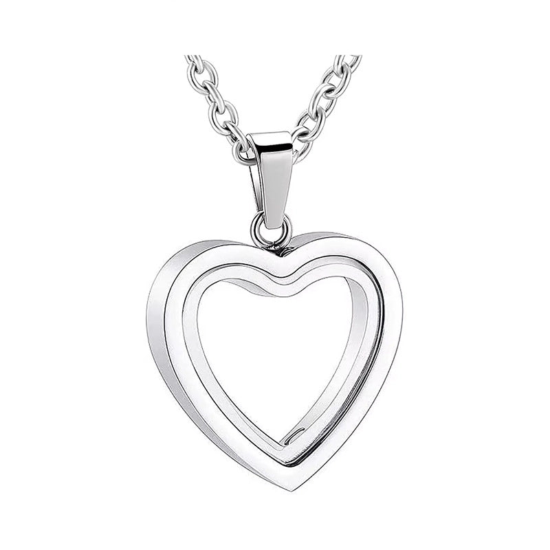 Minimalist Heart Shape 304 Stainless Steel Glass Locket Necklace