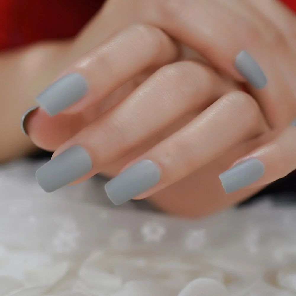 Blue Matte Square Opposite French Fake Tips Chrome Moo Fashion Medium Long Acrylic Nails Wholesale-Nail Inspo