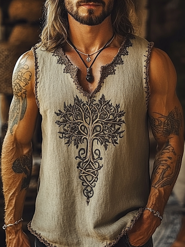 Men's Viking Tribal Celtic Tree Of Life Art V Neck Tank Top / Rvogue / Rvogue