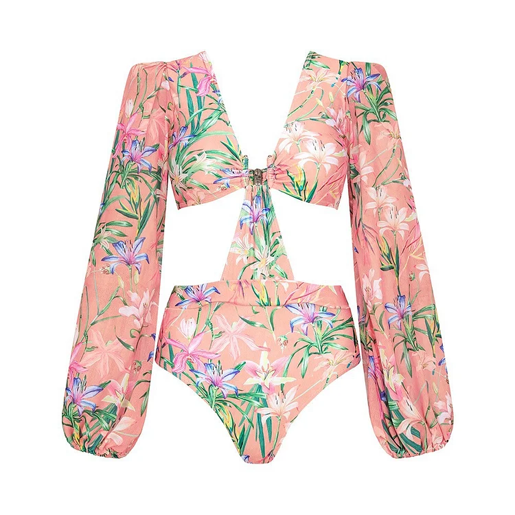 French retro one-piece swimsuit pink printed sexy and elegant vacation suit VOCOSI VOCOSI