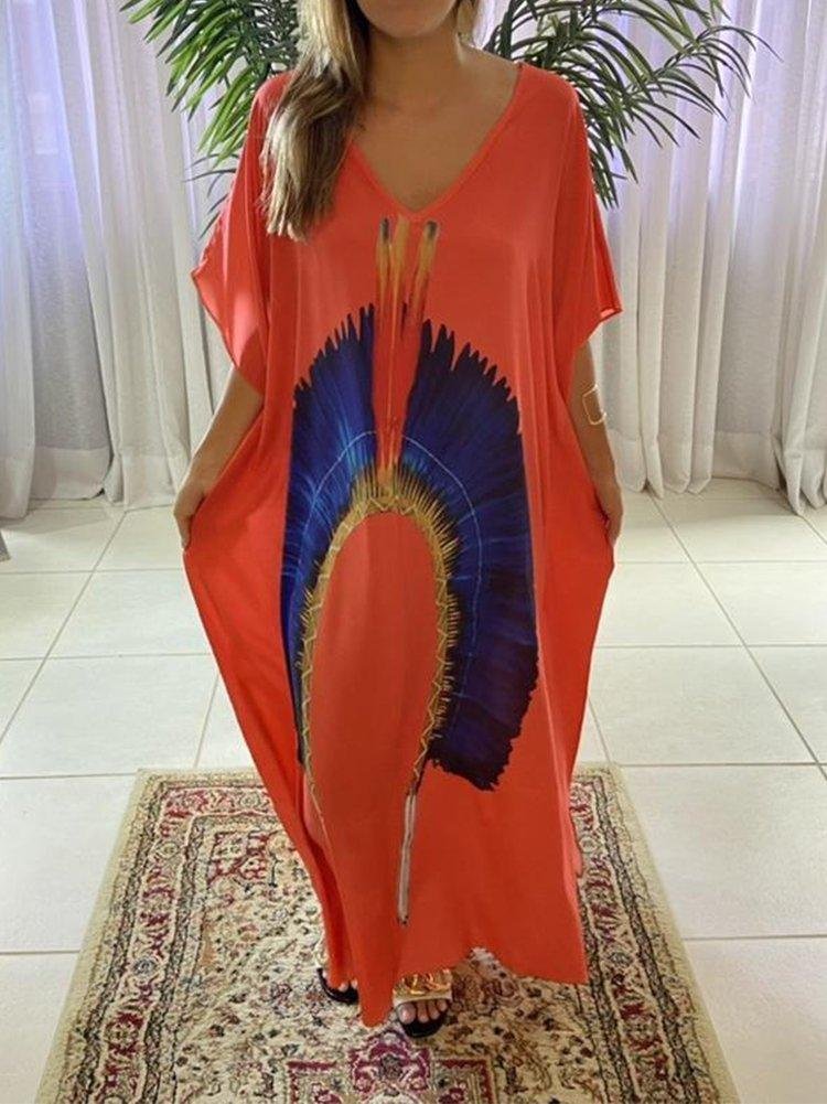 Plus Size Fashion Super Loose Casual V-Neck Printed Dress