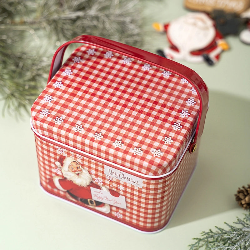 Christmas Cute Square Tinplate Holiday Family Gathering Candy Jar Gift Wrapping Supplies